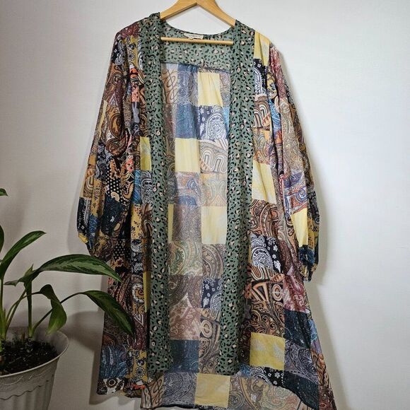 EUC LIKE NEW UMGEE + BOHO PATCH LIKE PRINT LONG/DUSTER KIMONO TOP SIZE 1XL - Picture 1 of 16
